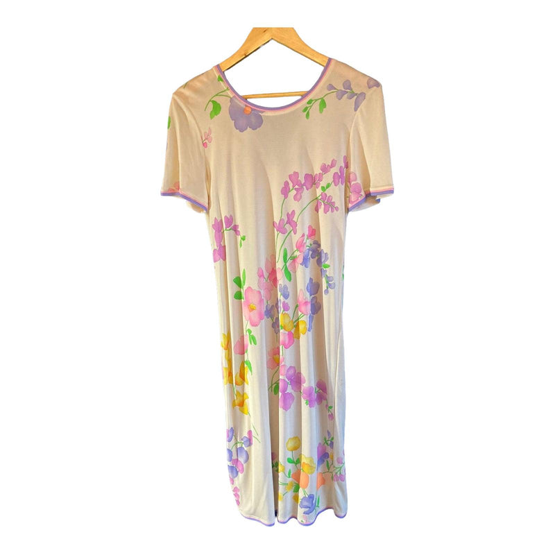 Vintage Silk Cream Floral Short Sleeved Dress Size 42 UK Size 10 - Ava & Iva