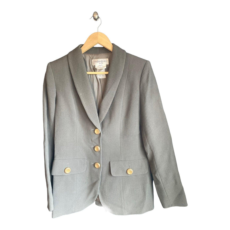 Yves Saint Laurent Wool Khaki Green Long Sleeved Jacket UK Size 12 - Ava & Iva