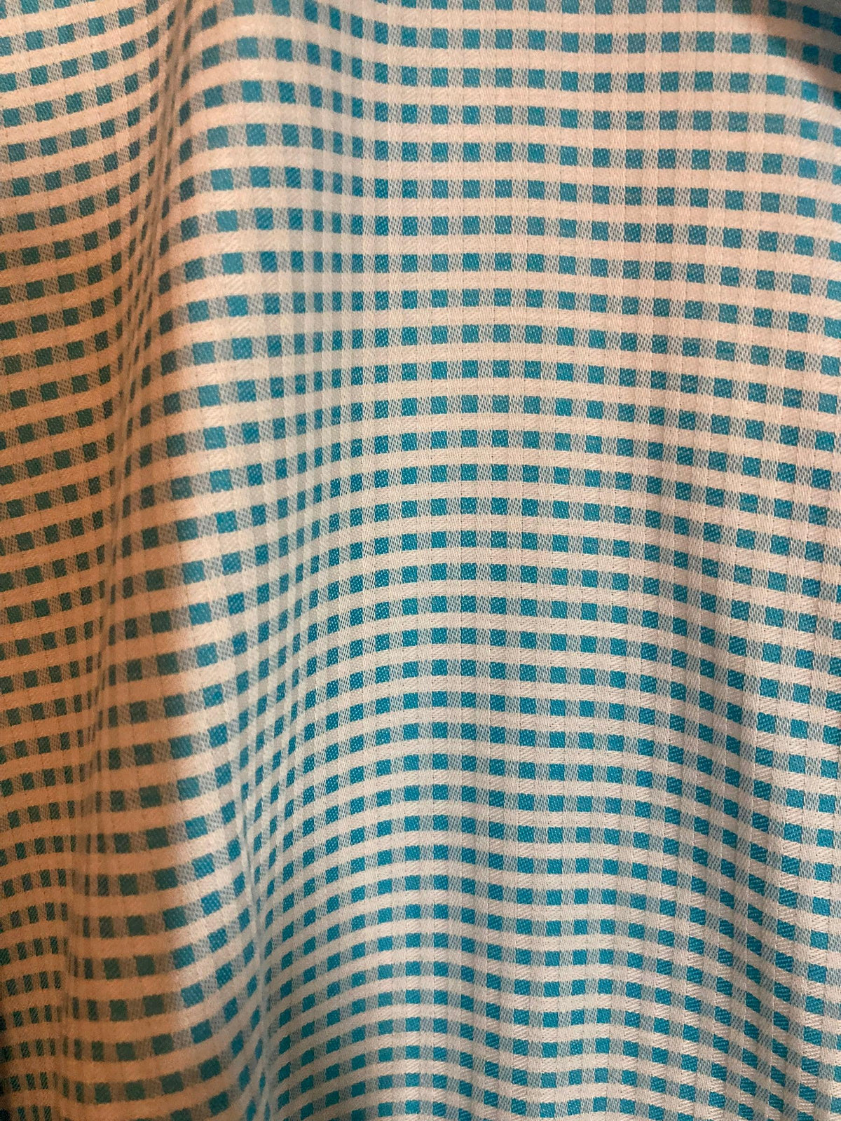 Hawes & Curtis Cotton Turquoise Blue Checked Fitted Short Sleeved Blouse UK Size 12 - Ava & Iva