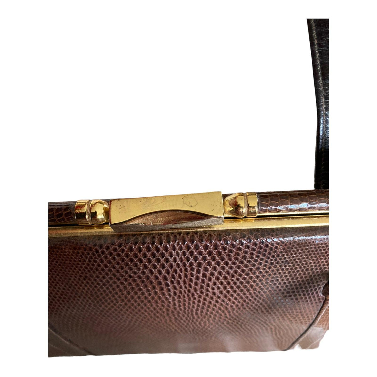 Vintage Genuine Lizard Brown Fixed Handle Handbag - Ava & Iva