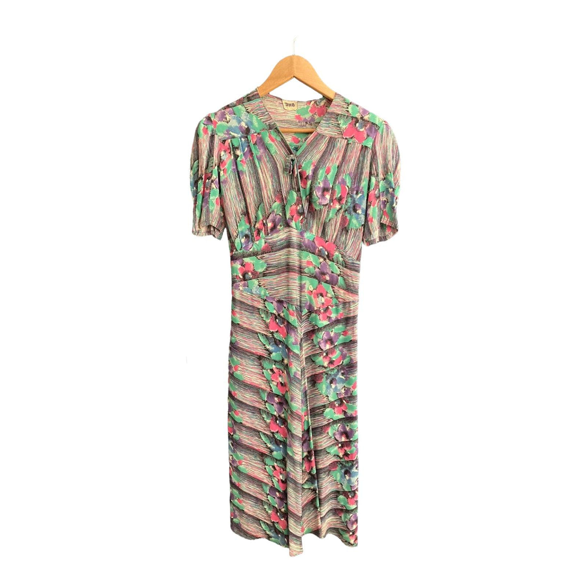 Vintage Cotton Multi-Coloured Short Sleeved Dress UK Size  14 - Ava & Iva