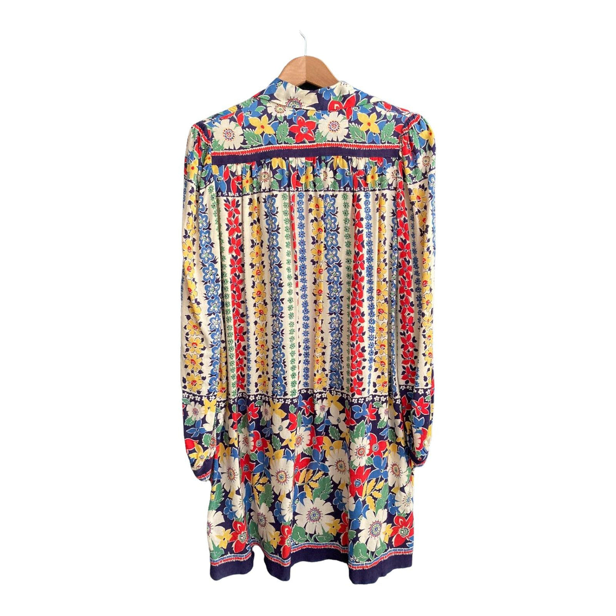 Vintage Cotton Multi-Coloured Long Sleeved Shirt Dress UK Size 18 - Ava & Iva