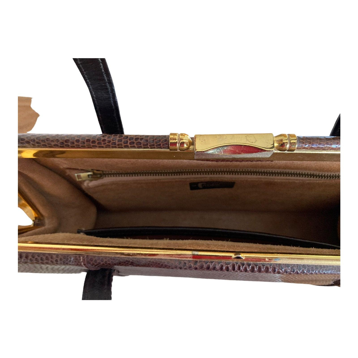 Vintage Genuine Lizard Brown Fixed Handle Handbag - Ava & Iva