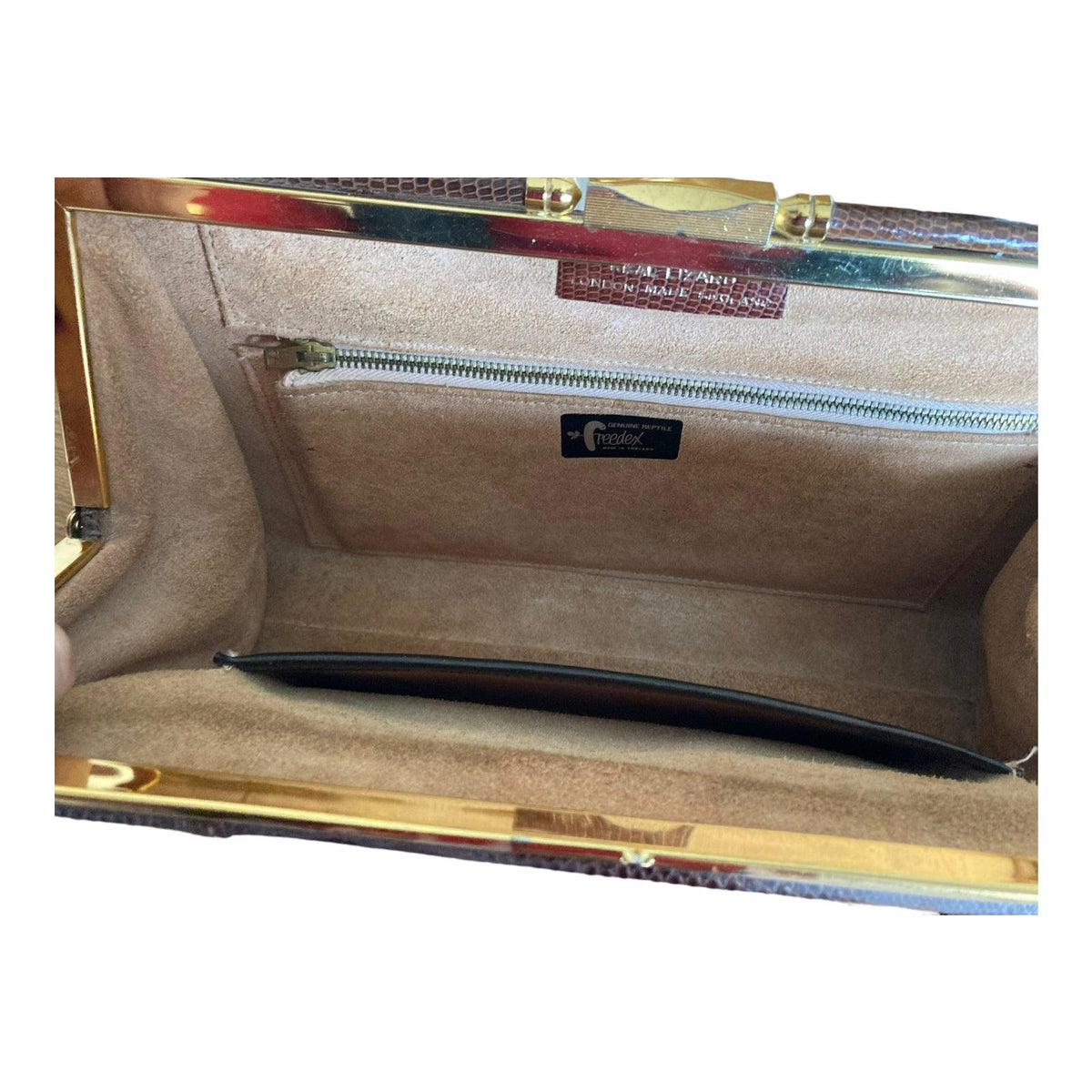 Vintage Genuine Lizard Brown Fixed Handle Handbag - Ava & Iva