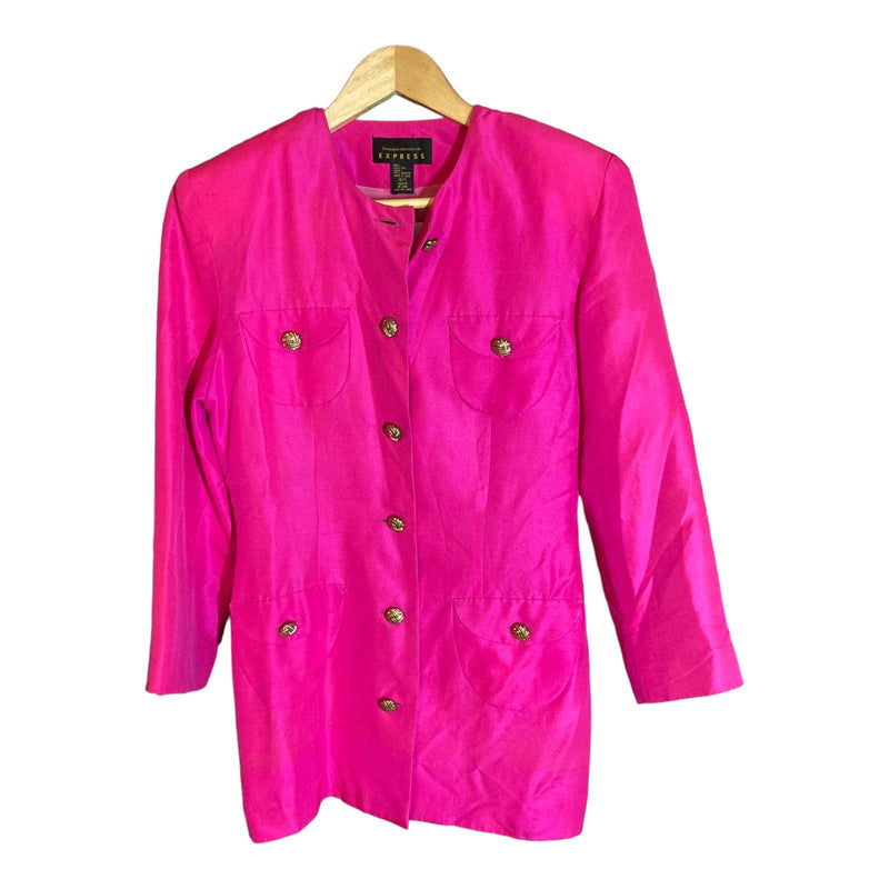 Express Silk Fuchsia Pink Long Sleeved Jacket UK Size Small - Ava & Iva