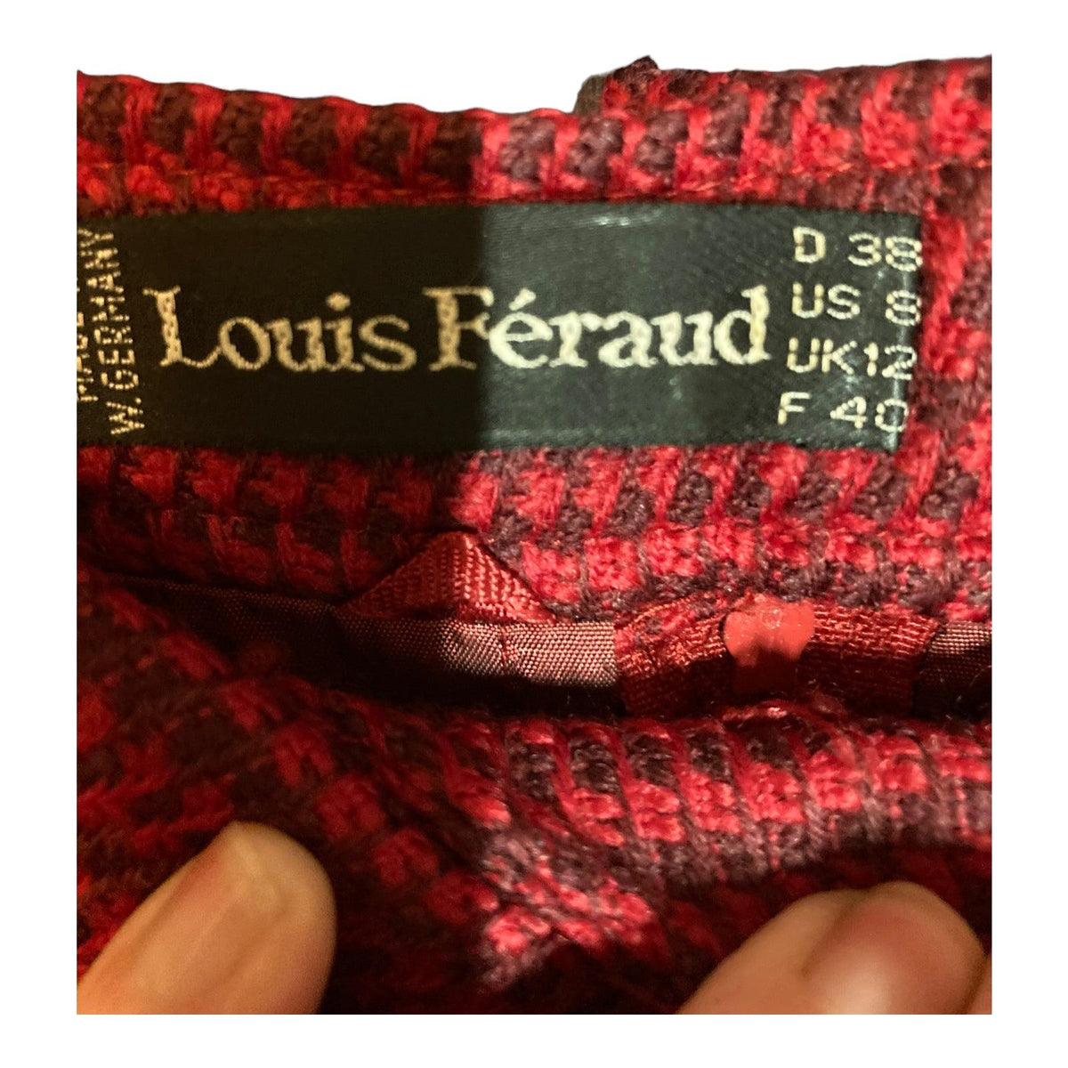 Louis Feraud Wool Red Dogtooth Skirt Suit Jacket - UK Size UK 14 Skirt - UK Size 12 - Ava & Iva