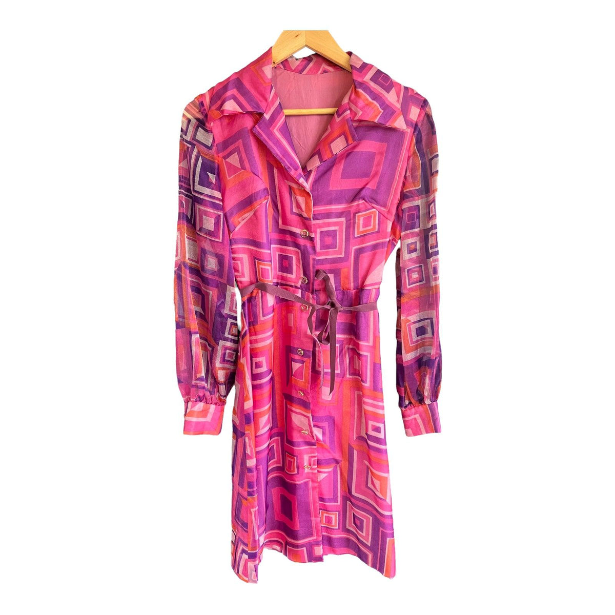 Vintage Pink Shirt Styled Long Sleeved Dress UK Size 12 - Ava & Iva