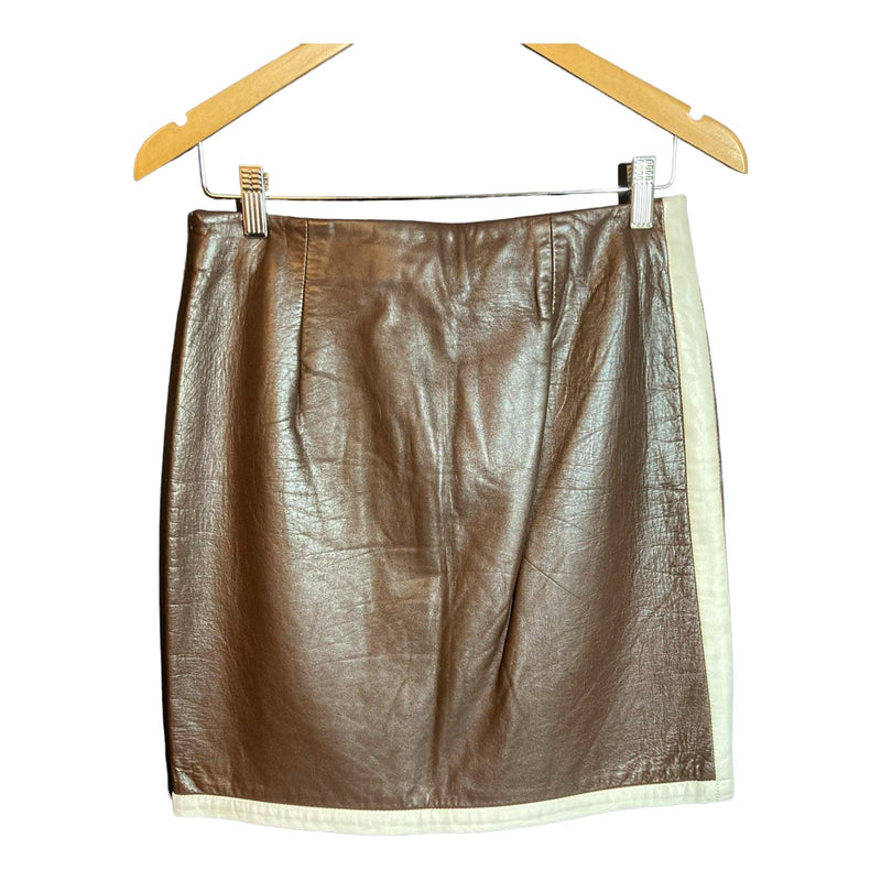 Ralph Lauren Leather Brown & Cream Skirt UK Size 10 - Ava & Iva