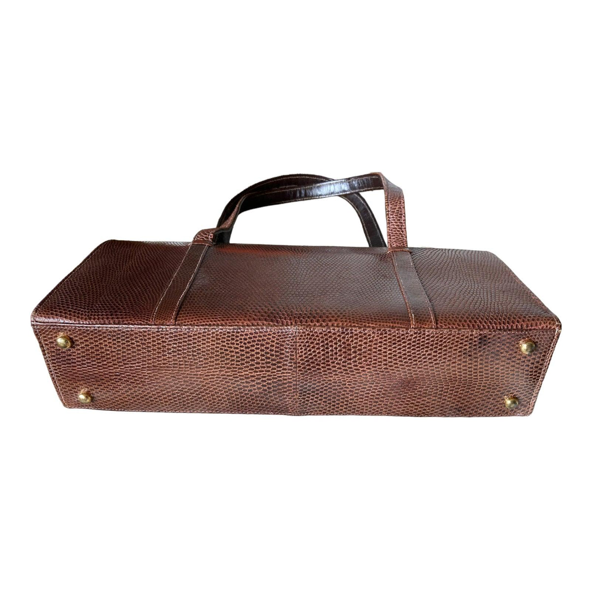 Vintage Genuine Lizard Brown Fixed Handle Handbag - Ava & Iva