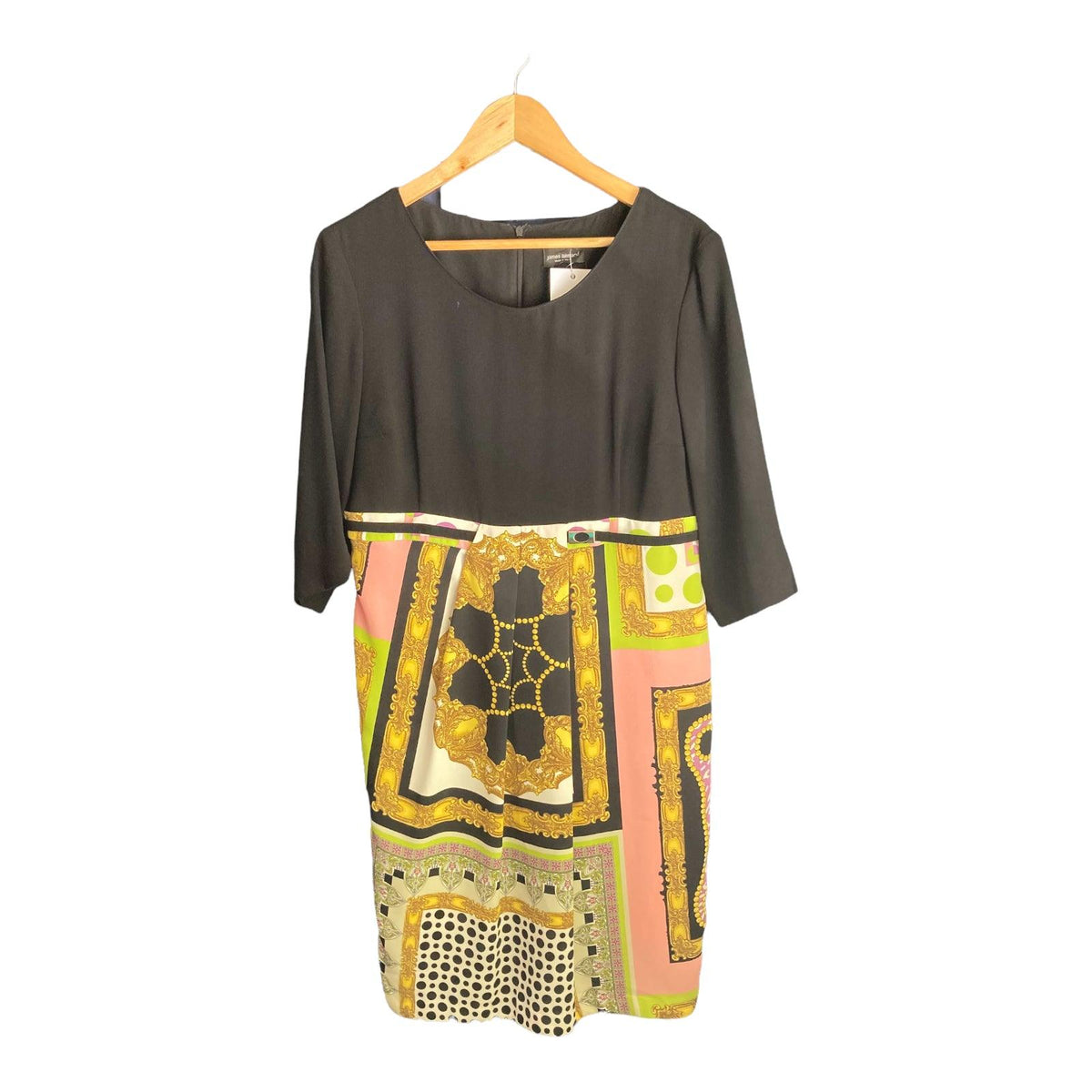 James Lakeland Black Patterned 3/4 Sleeved Dress UK Size 16 - Ava & Iva