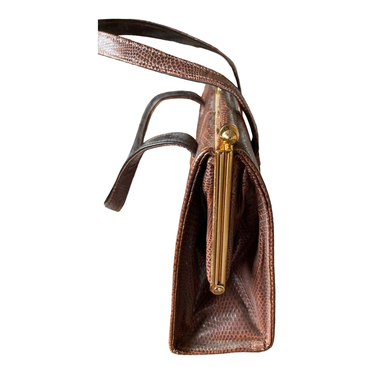 Vintage Genuine Lizard Brown Fixed Handle Handbag - Ava & Iva