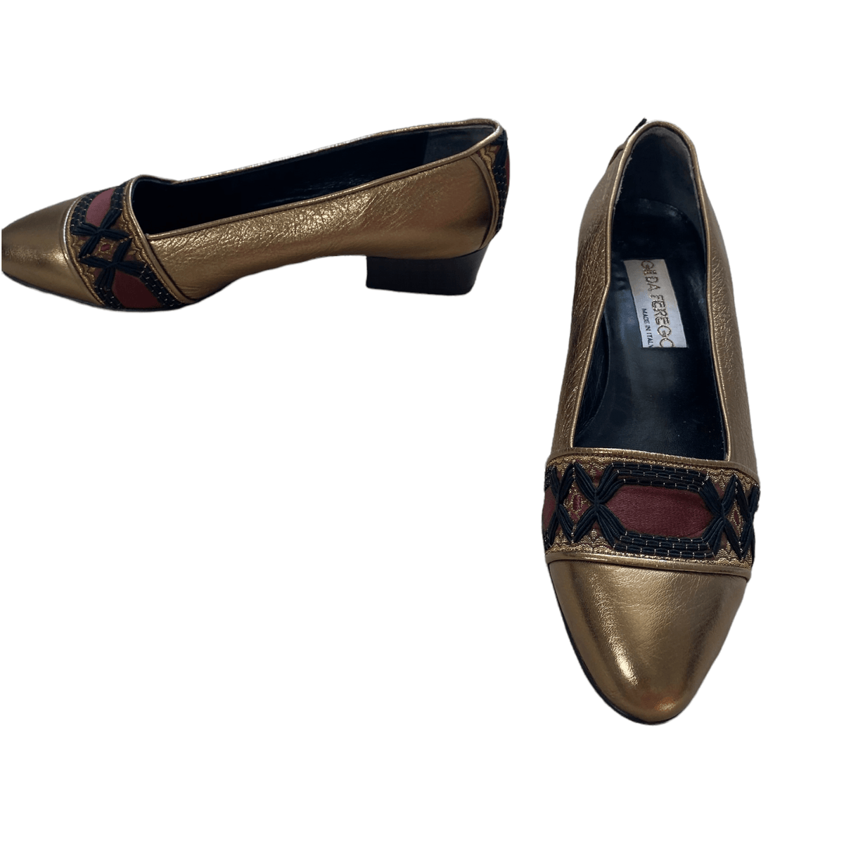 Gilda Ferego Leather Court Shoe Gold UK 6 EU 38 - Ava & Iva