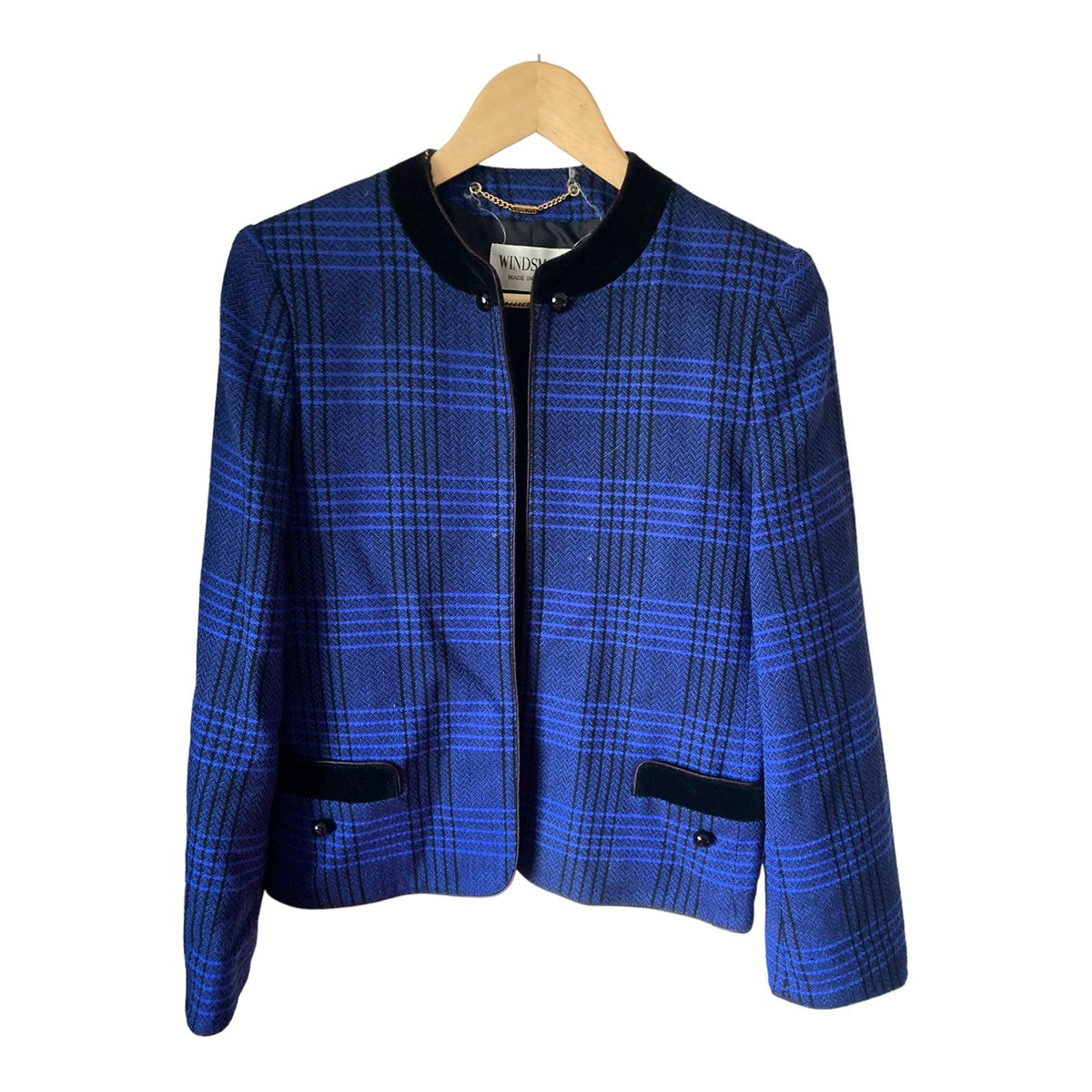 Windsmoor Wool Blue & Black Checked Long Sleeved Jacket UK Size 10 - Ava & Iva