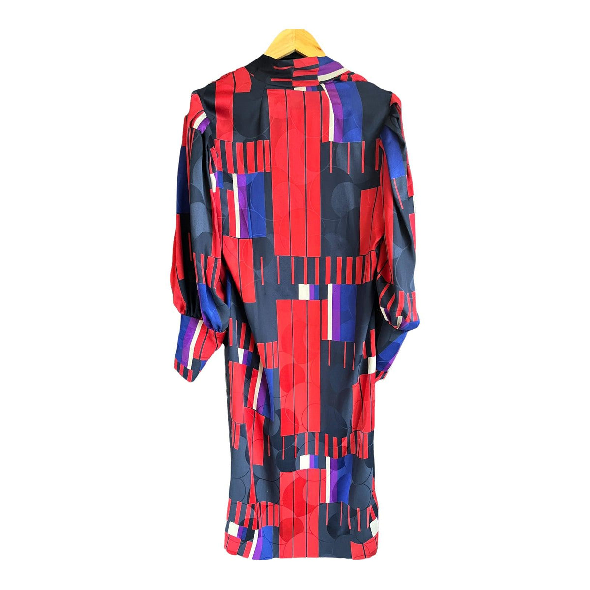 Marc Vaughan Silk Red Patterned Long Sleeved Dress UK Size 12 - Ava & Iva