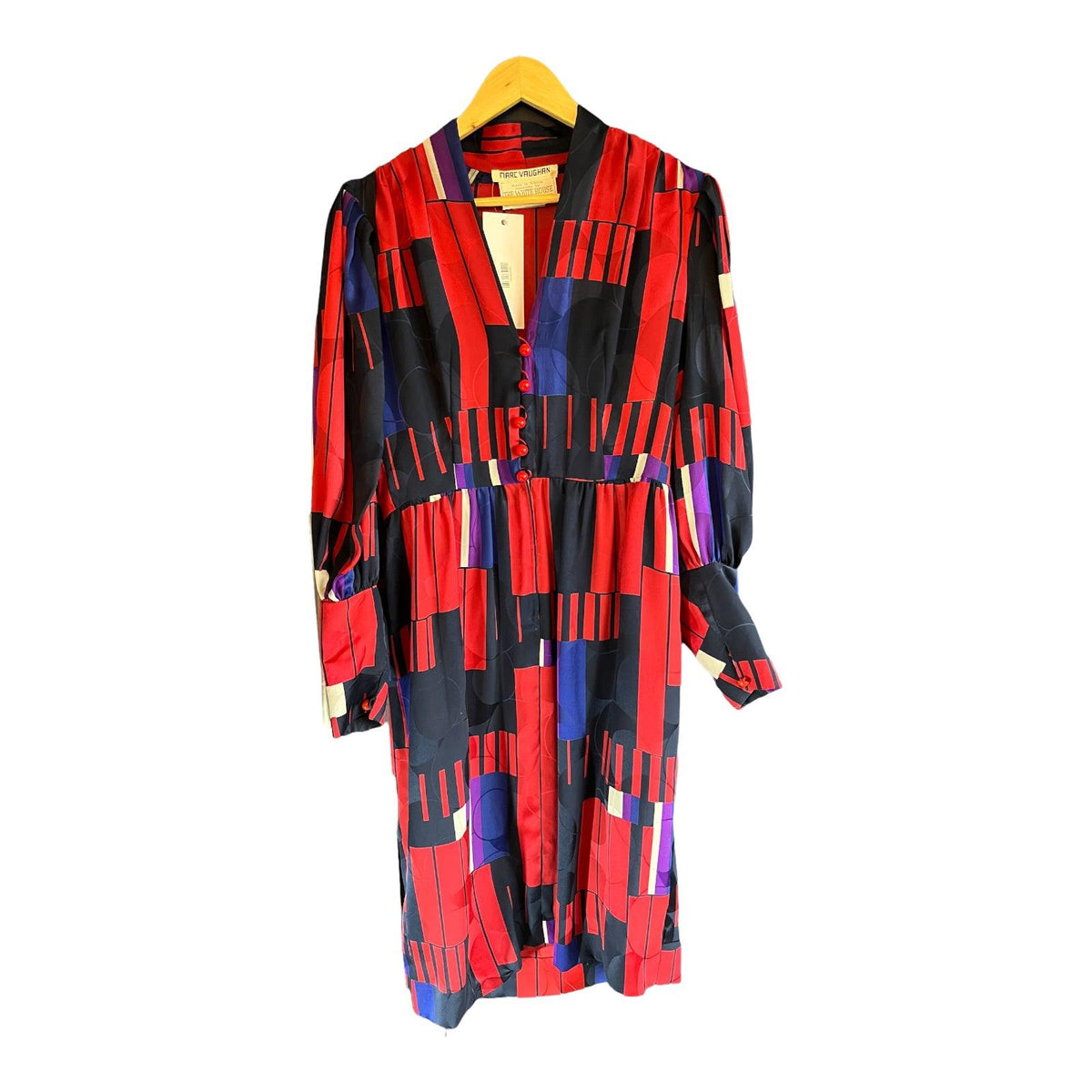 Marc Vaughan Silk Red Patterned Long Sleeved Dress UK Size 12 - Ava & Iva