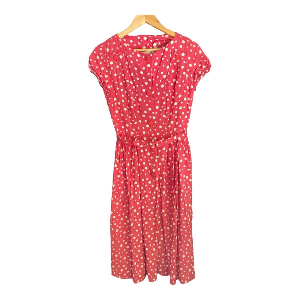 St Michael Cotton Raspberry Spotted Short Sleeved Dress UK Size 10 - Ava & Iva