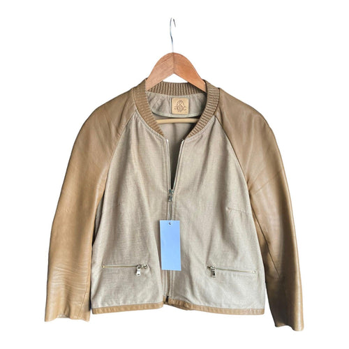 Sandro Leather & Cotton Taupe Jacket UK Size 12 - Ava & Iva