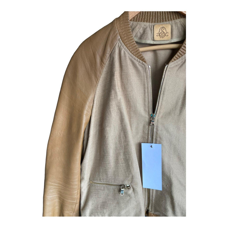 Sandro Leather & Cotton Taupe Jacket UK Size 12 - Ava & Iva