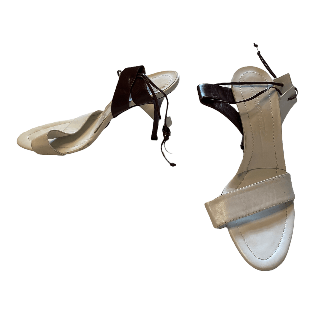 Brian Atwood Leather Kitten Heeled Sandals White UK 6 EU 39 - Ava & Iva