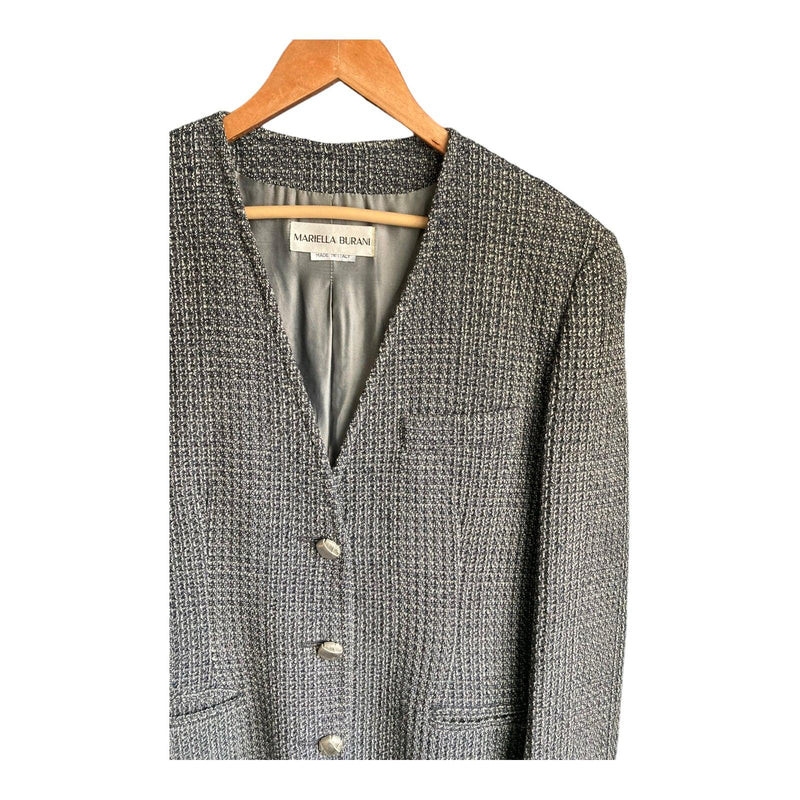 Mariella Burani Wool Black & Grey Long Sleeved Jacket UK Size 16 - Ava & Iva