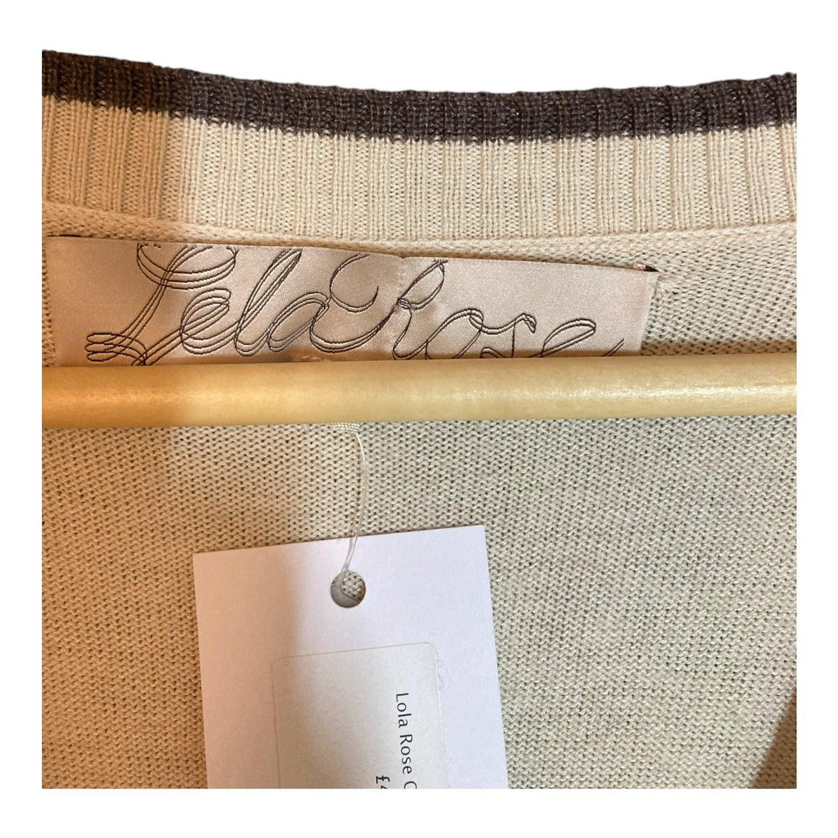 Lela Rose Cashmere Cream and Brown Long Sleeved Cardigan UK Size Small - Ava & Iva