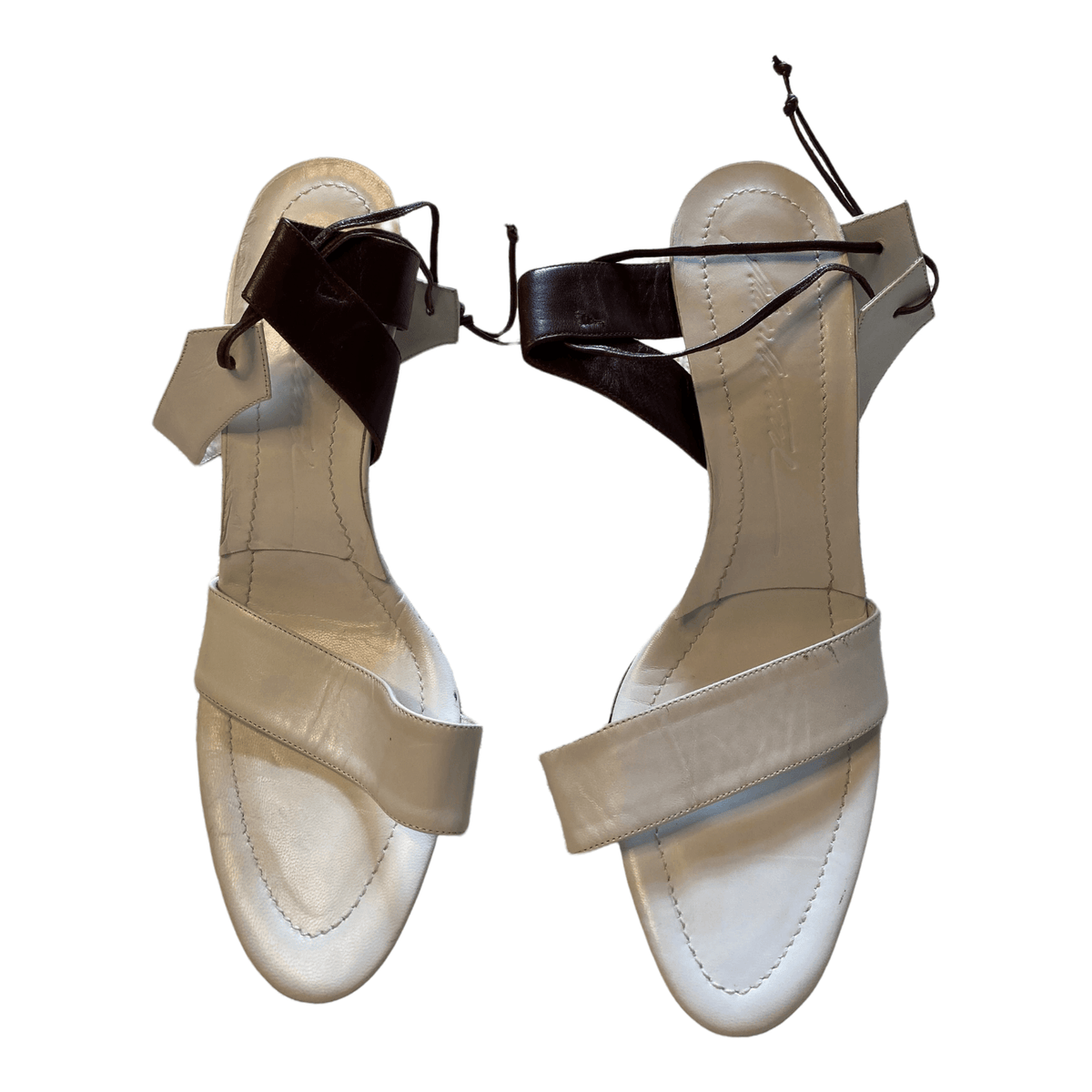 Brian Atwood Leather Kitten Heeled Sandals White UK 6 EU 39 - Ava & Iva