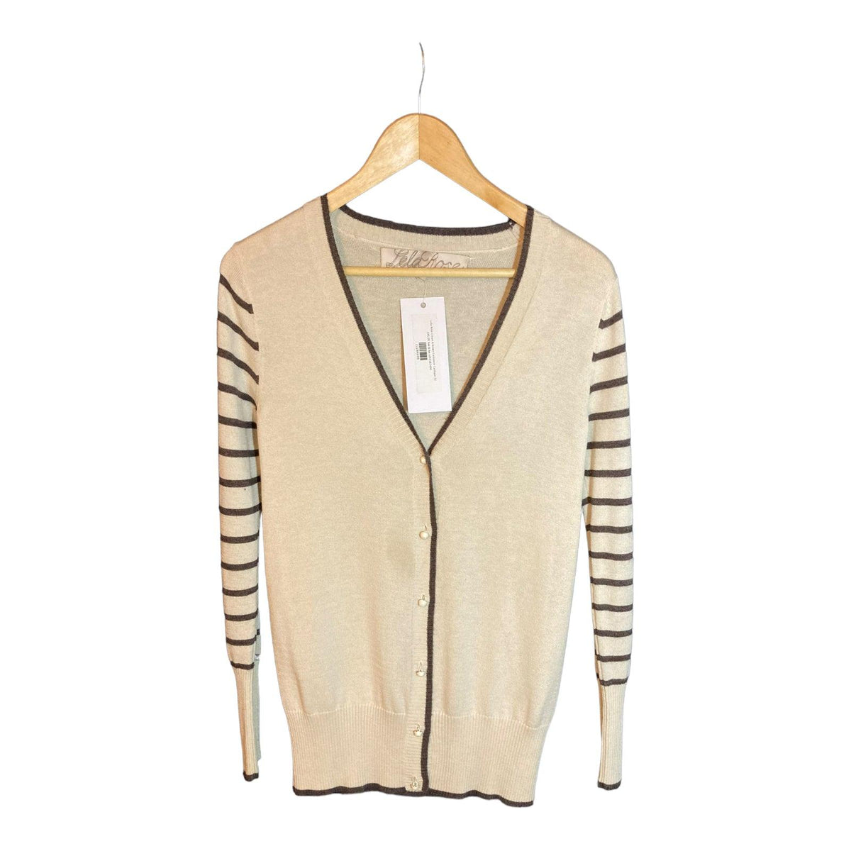 Lela Rose Cashmere Cream and Brown Long Sleeved Cardigan UK Size Small - Ava & Iva
