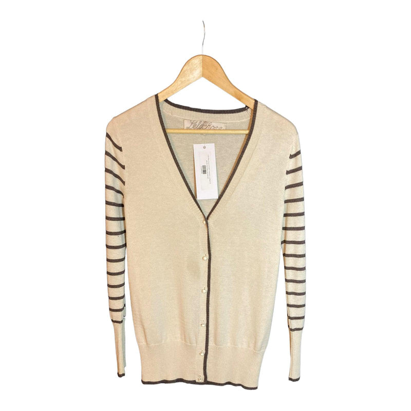 Lela Rose Cashmere Cream and Brown Long Sleeved Cardigan UK Size Small - Ava & Iva