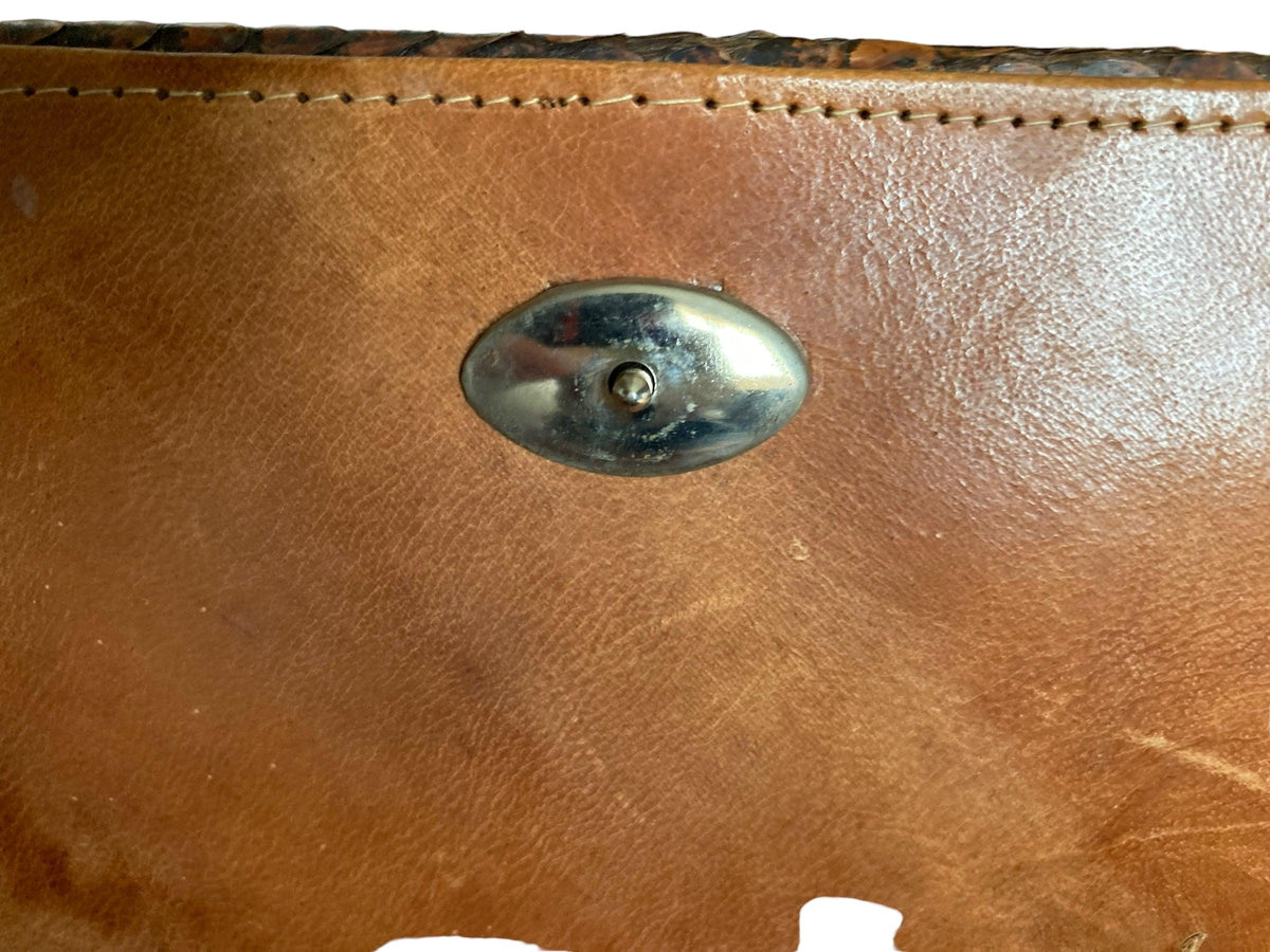 Vintage Leather Brown & Black Snakeskin Clutch Bag - Ava & Iva