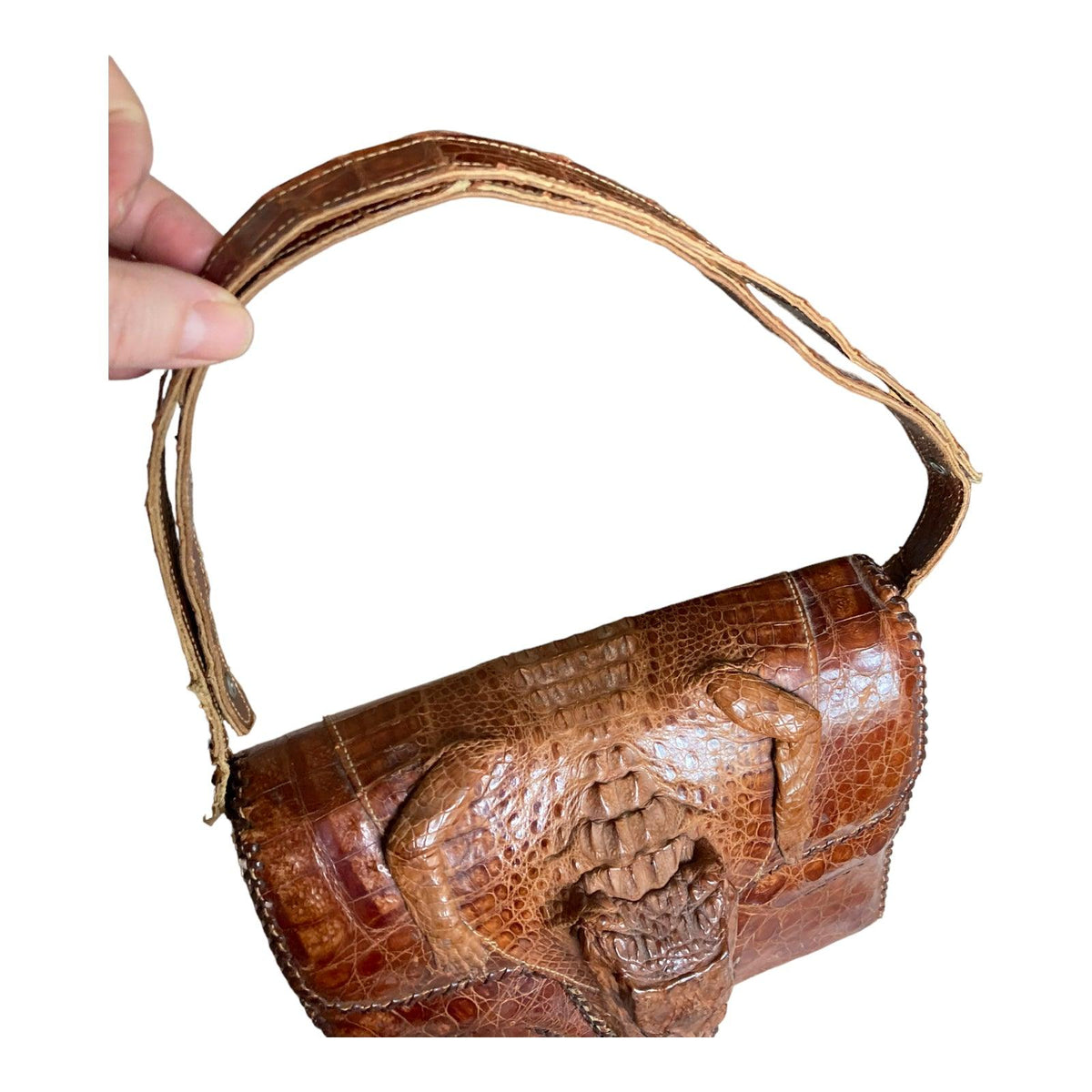 Vintage Genuine Alligator Brown Handbag - Ava & Iva