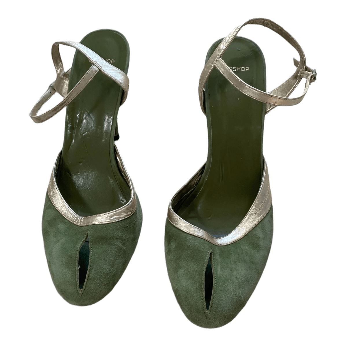 Topshop Suede Peep Toe Shoes Green UK 4 - Ava & Iva
