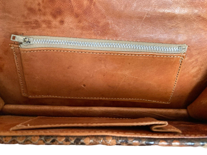 Vintage Leather Brown & Black Snakeskin Clutch Bag - Ava & Iva