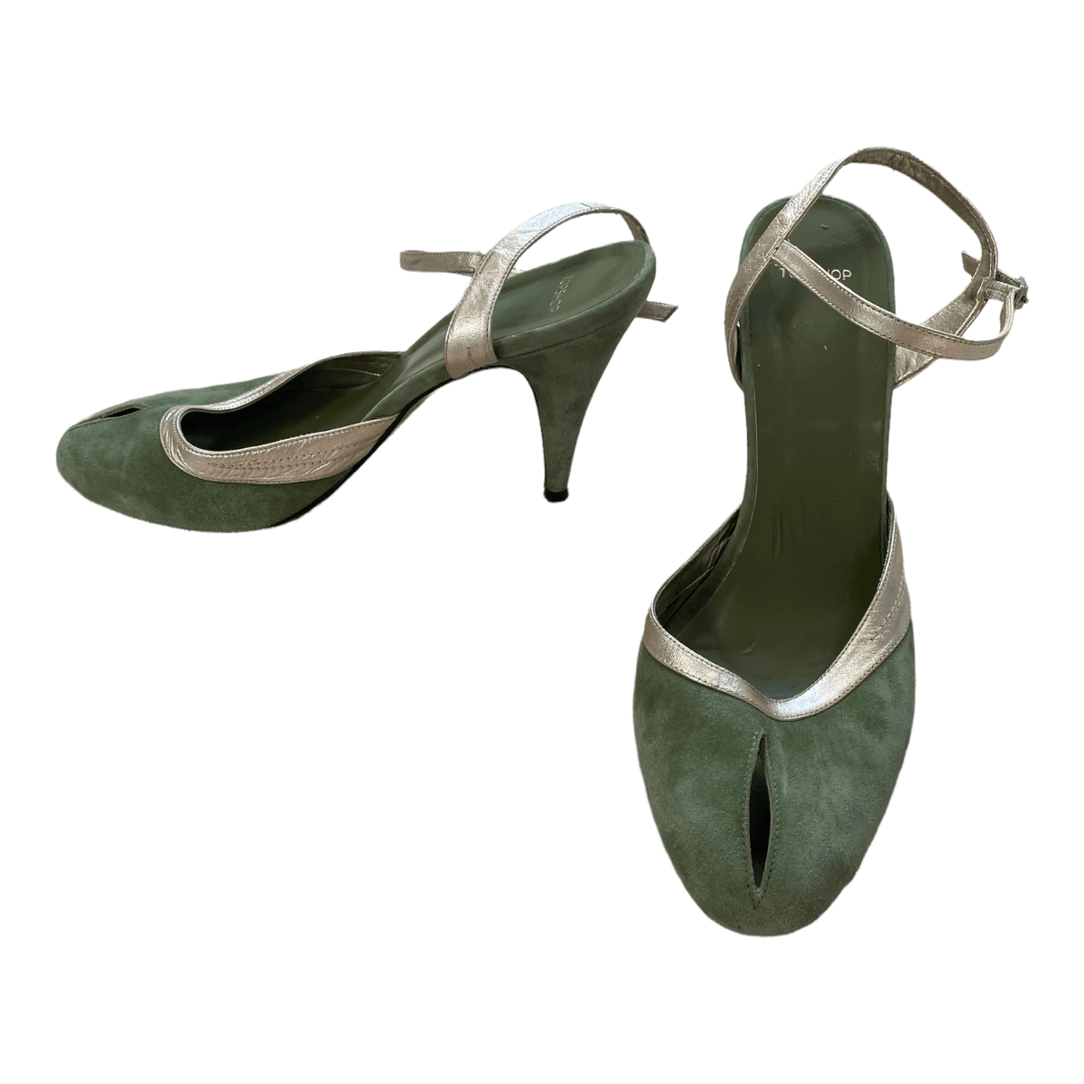 Topshop Suede Peep Toe Shoes Green UK 4 - Ava & Iva