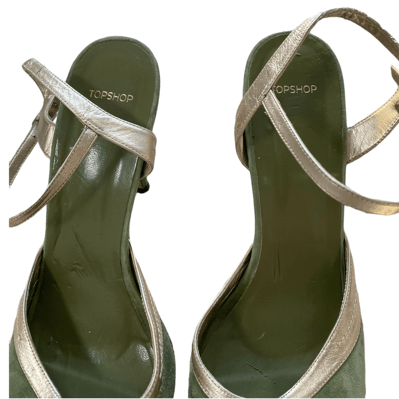 Topshop Suede Peep Toe Shoes Green UK 4 - Ava & Iva