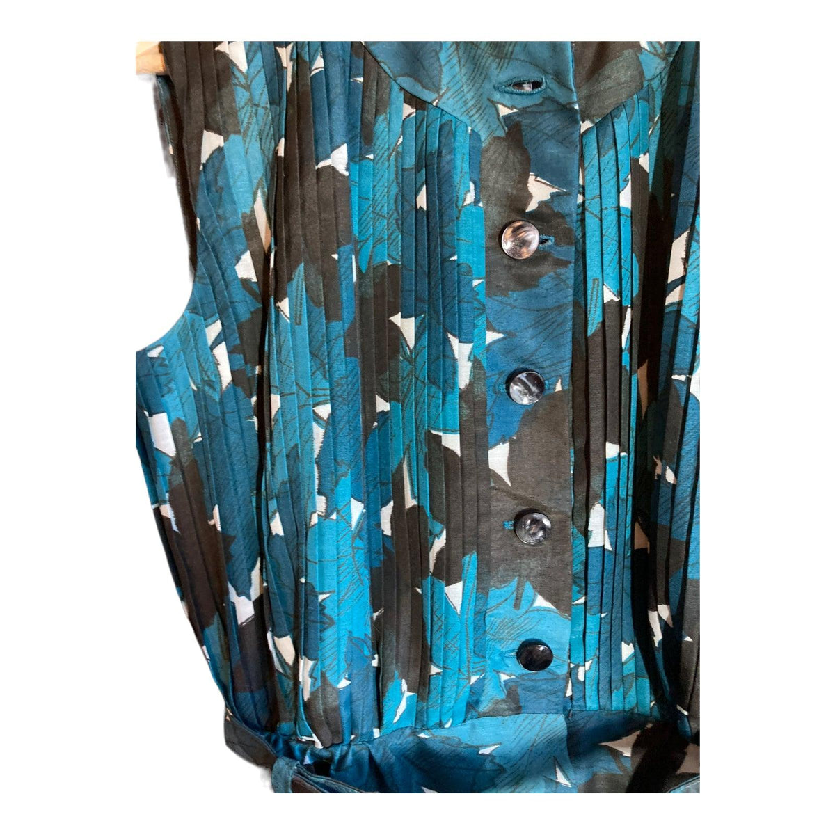 California Teal Black & White Patterned Sleeveless Dress UK Size 12 - Ava & Iva