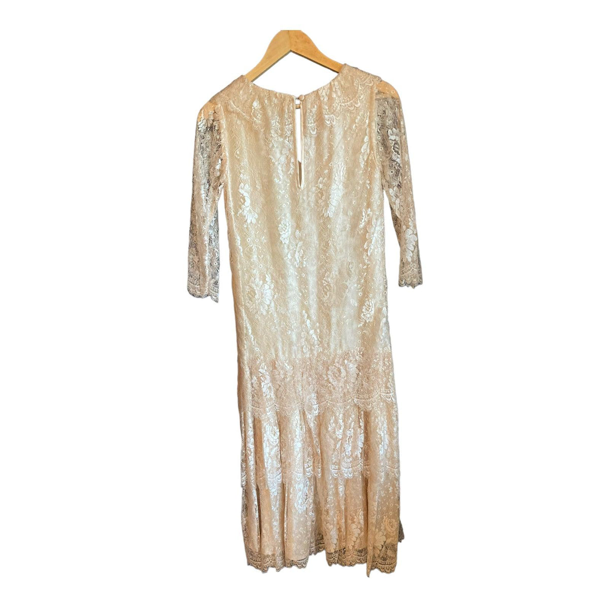 Caroline Charles London Cream Lace Overlay 3/4 Sleeve Long Line Dress UK Size 10 - Ava & Iva