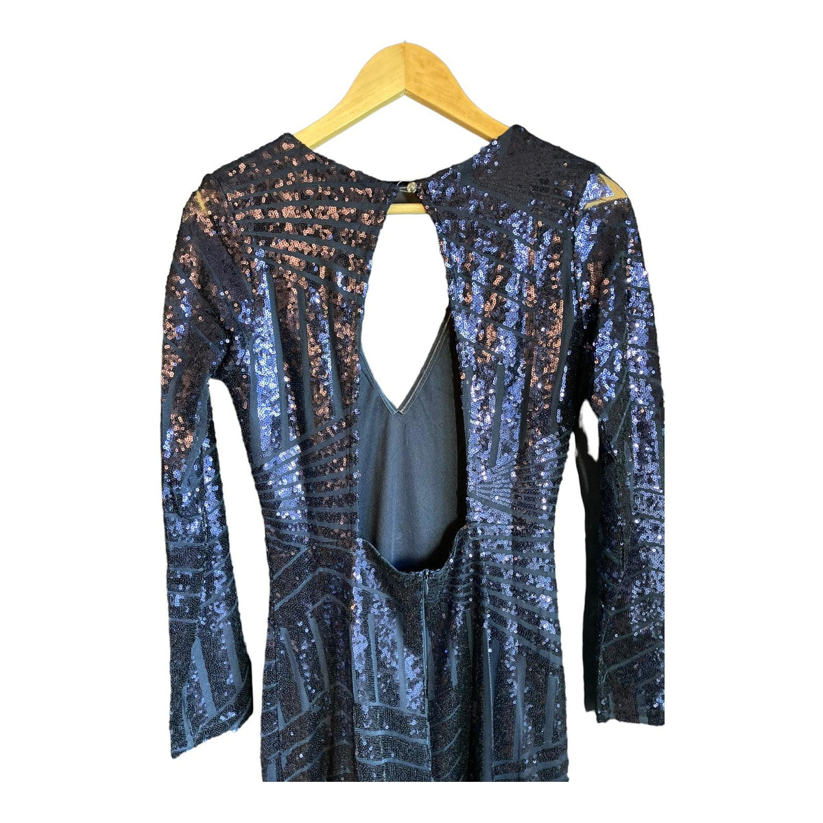 What A Girl Wants Navy Sequin Full Length Long Sleeved Dress UK Size 12 - Ava & Iva