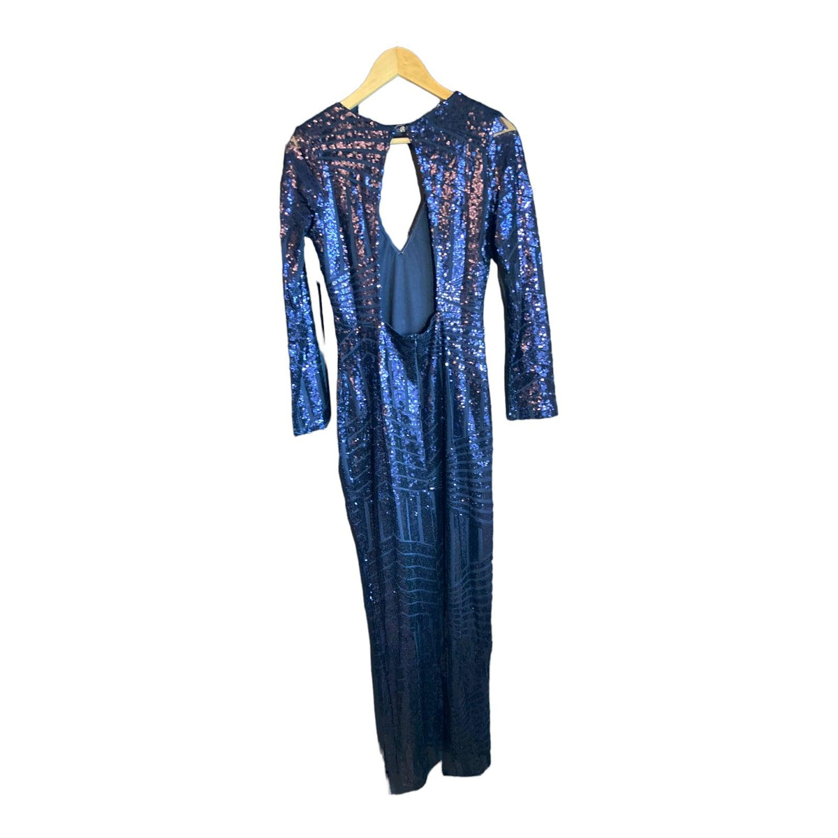 What A Girl Wants Navy Sequin Full Length Long Sleeved Dress UK Size 12 - Ava & Iva