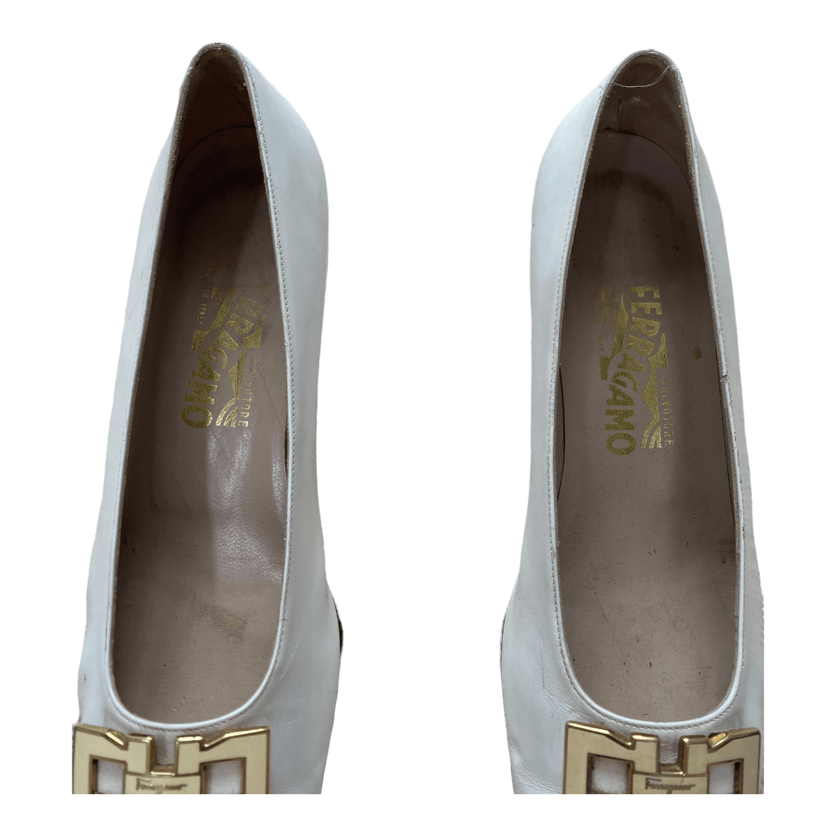 Ferragamo Leather Court Shoes White UK 7.5 EU 40 - Ava & Iva