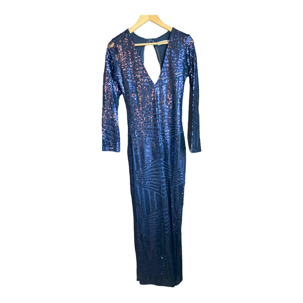 What A Girl Wants Navy Sequin Full Length Long Sleeved Dress UK Size 12 - Ava & Iva