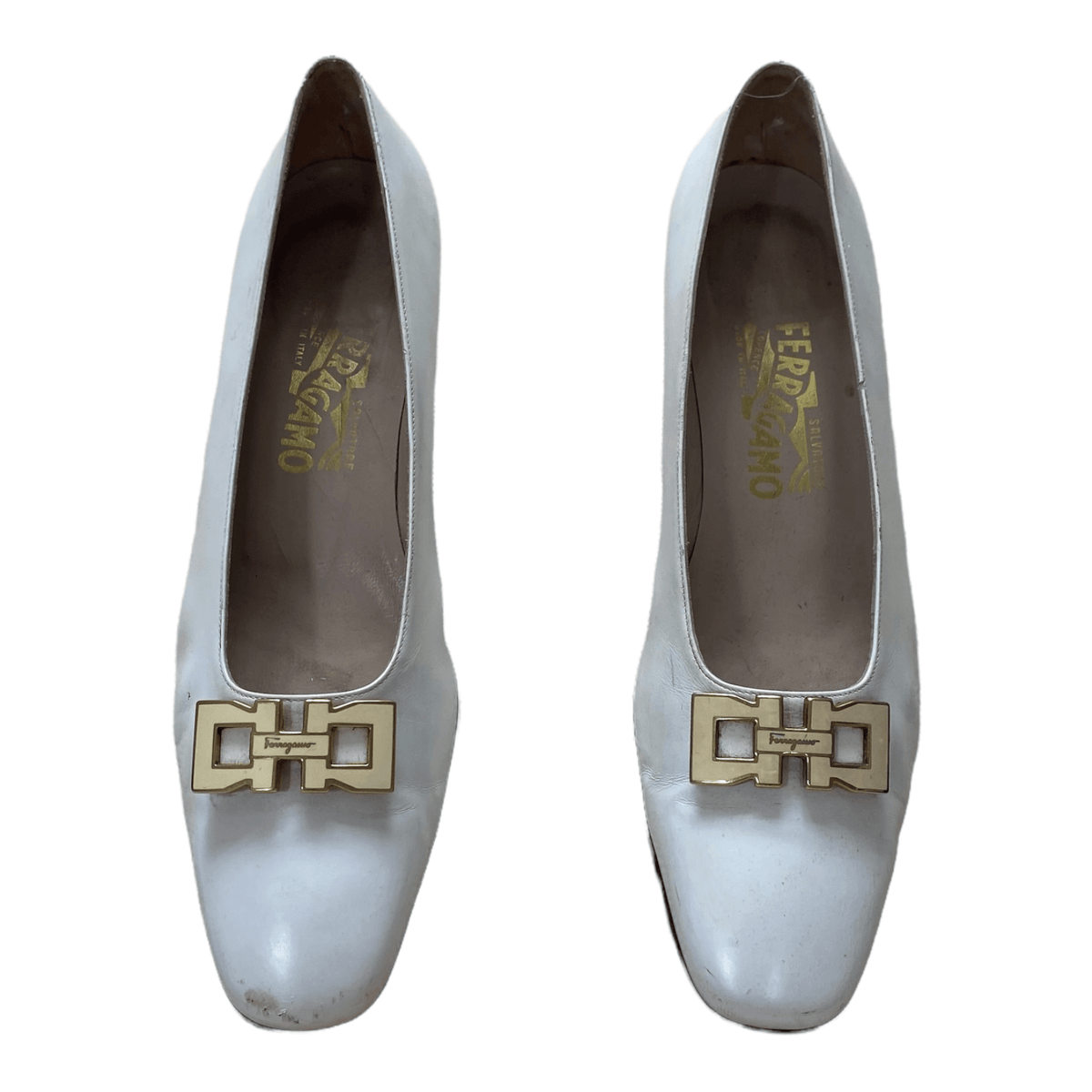 Ferragamo Leather Court Shoes White UK 7.5 EU 40 - Ava & Iva