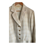 Escada Wool Blend Cream Checked Long Sleeved Jacket UK Size 16 - Ava & Iva