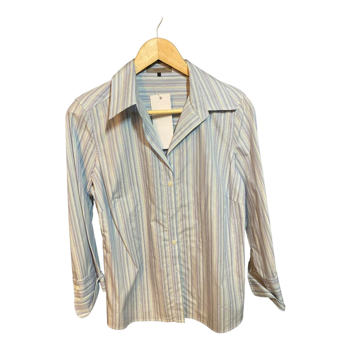 Jaeger Cotton Multi-Coloured Fine Stripped Long Sleeved Fitted Shirt UK Size 12 - Ava & Iva