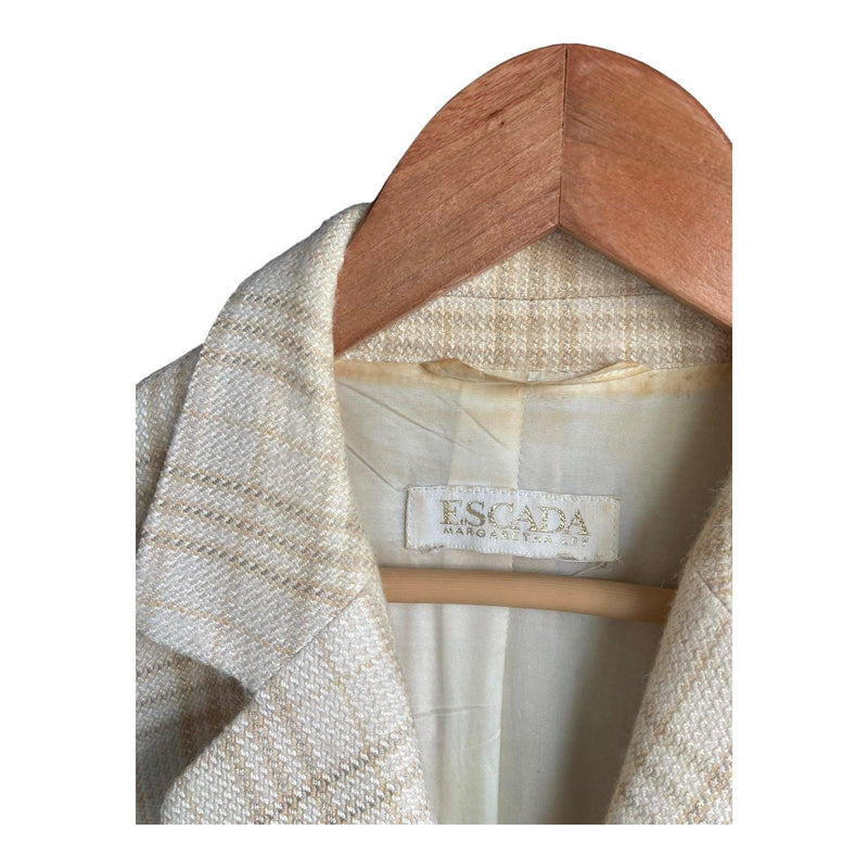 Escada Wool Blend Cream Checked Long Sleeved Jacket UK Size 16 – Ava & Iva