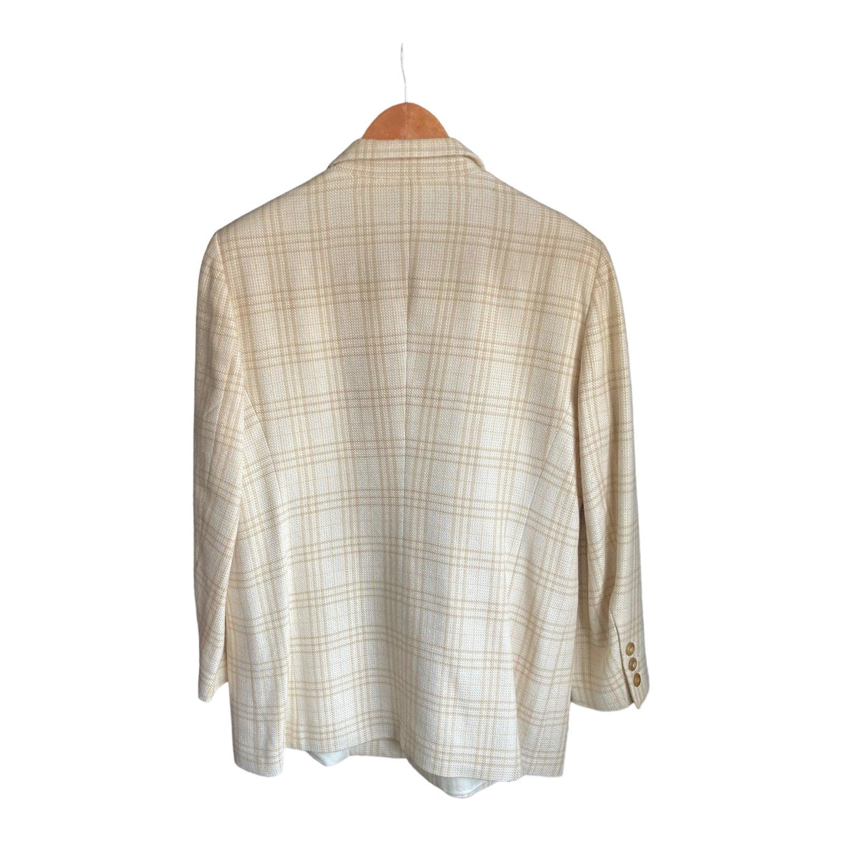 Escada Wool Blend Cream Checked Long Sleeved Jacket UK Size 16 - Ava & Iva