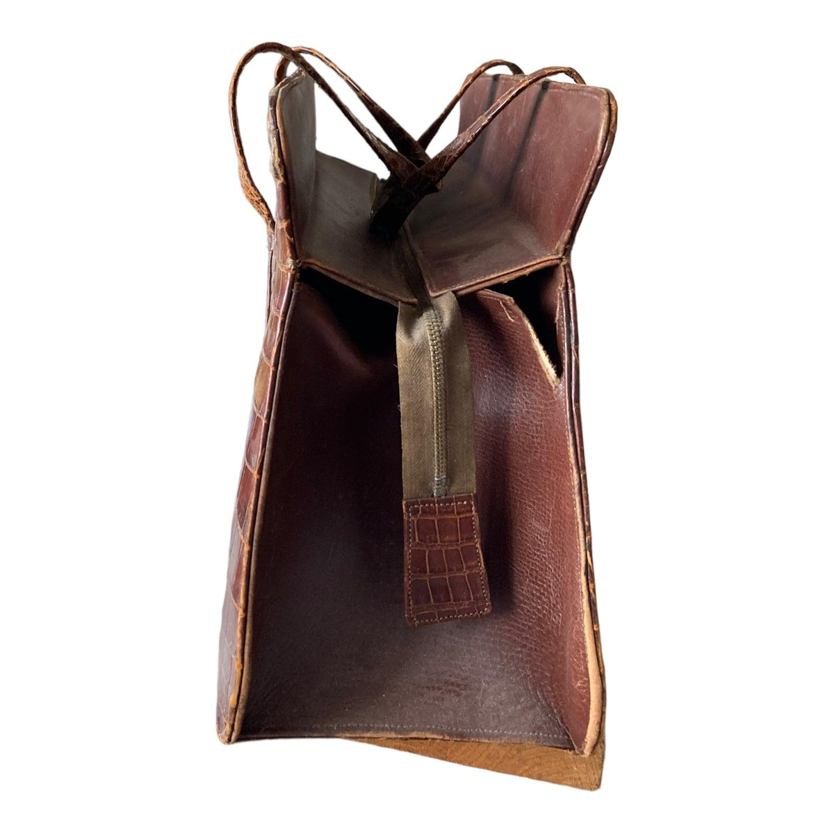 Vintage Genuine Crocodile Brown Large Fixed Handle Bag - Ava & Iva