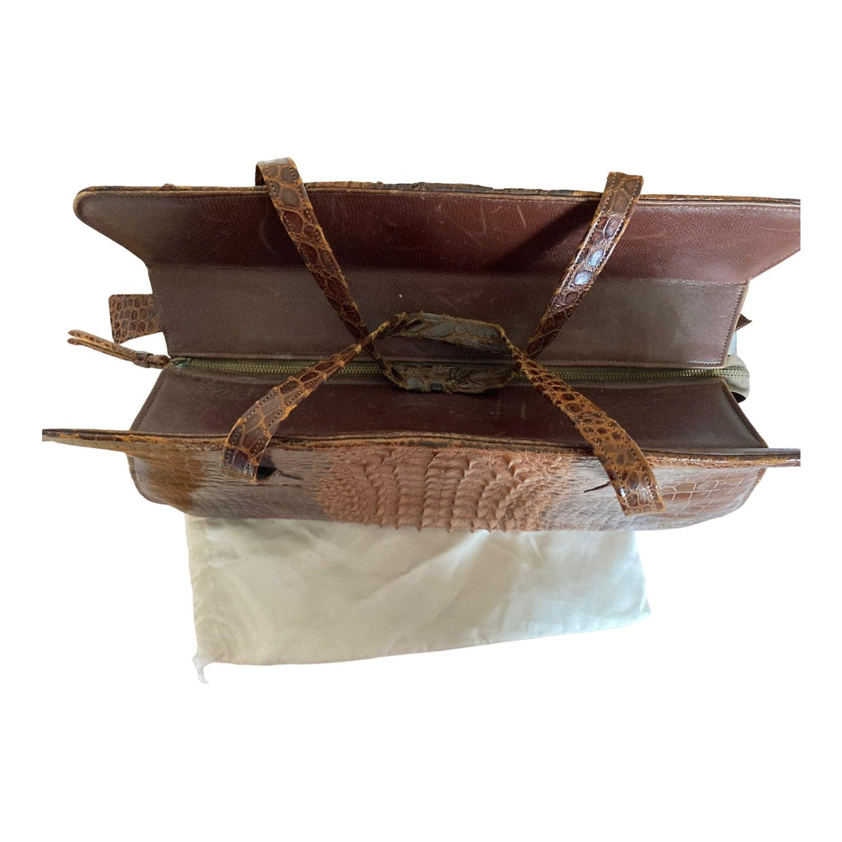 Vintage Genuine Crocodile Brown Large Fixed Handle Bag - Ava & Iva