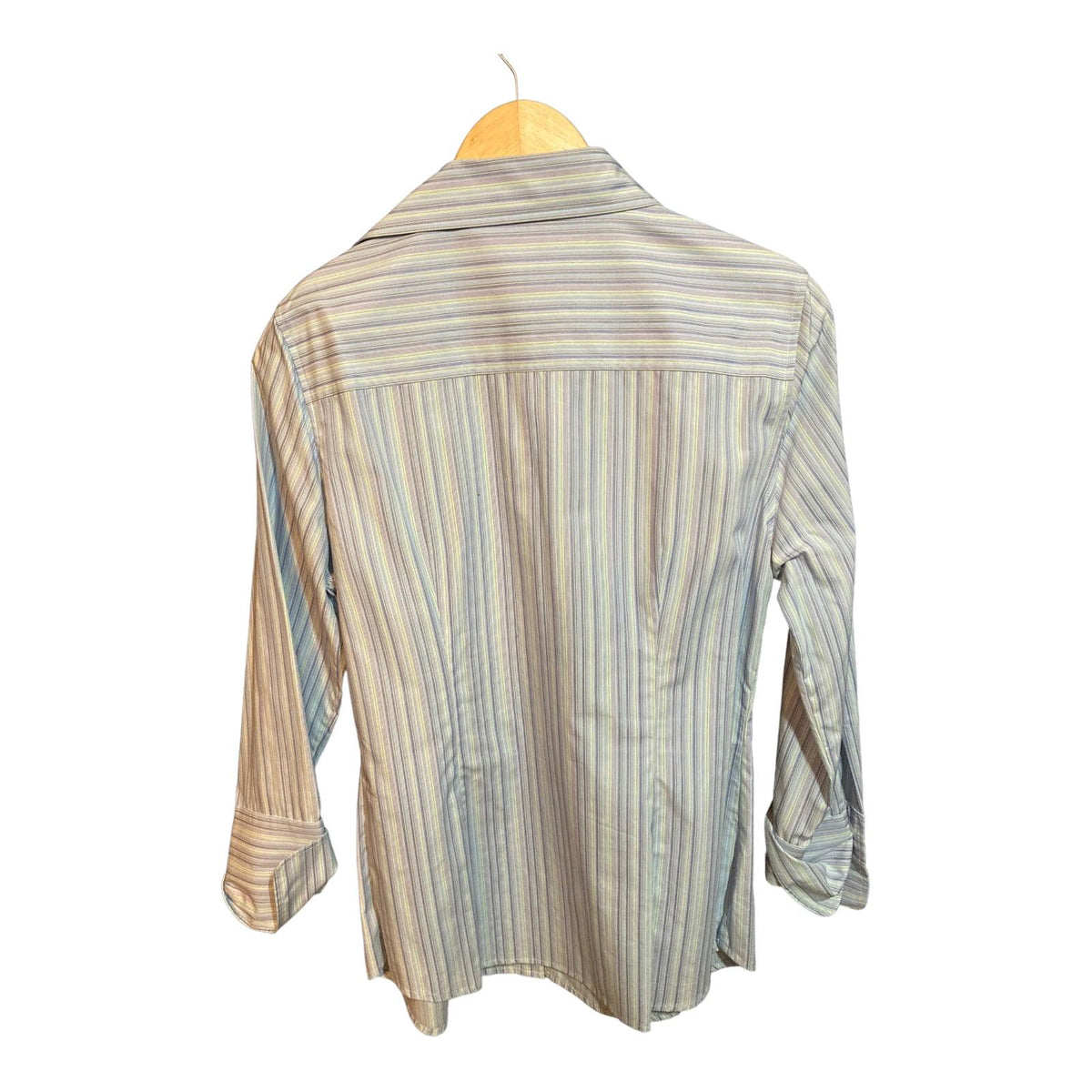 Jaeger Cotton Multi-Coloured Fine Stripped Long Sleeved Fitted Shirt UK Size 12 - Ava & Iva