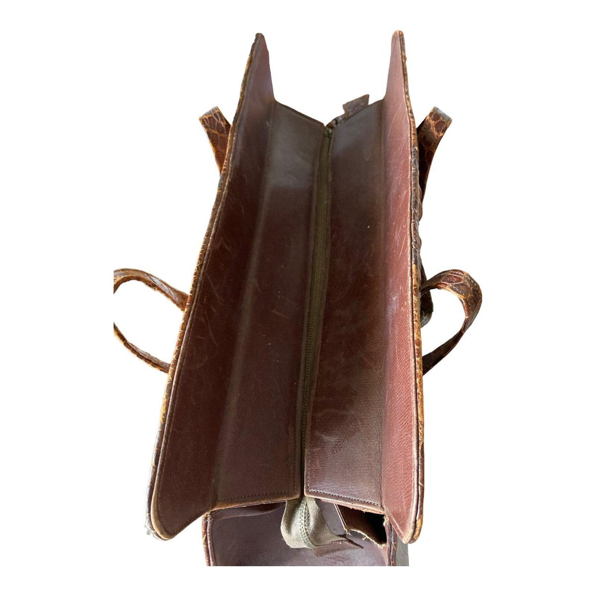 Vintage Genuine Crocodile Brown Large Fixed Handle Bag - Ava & Iva
