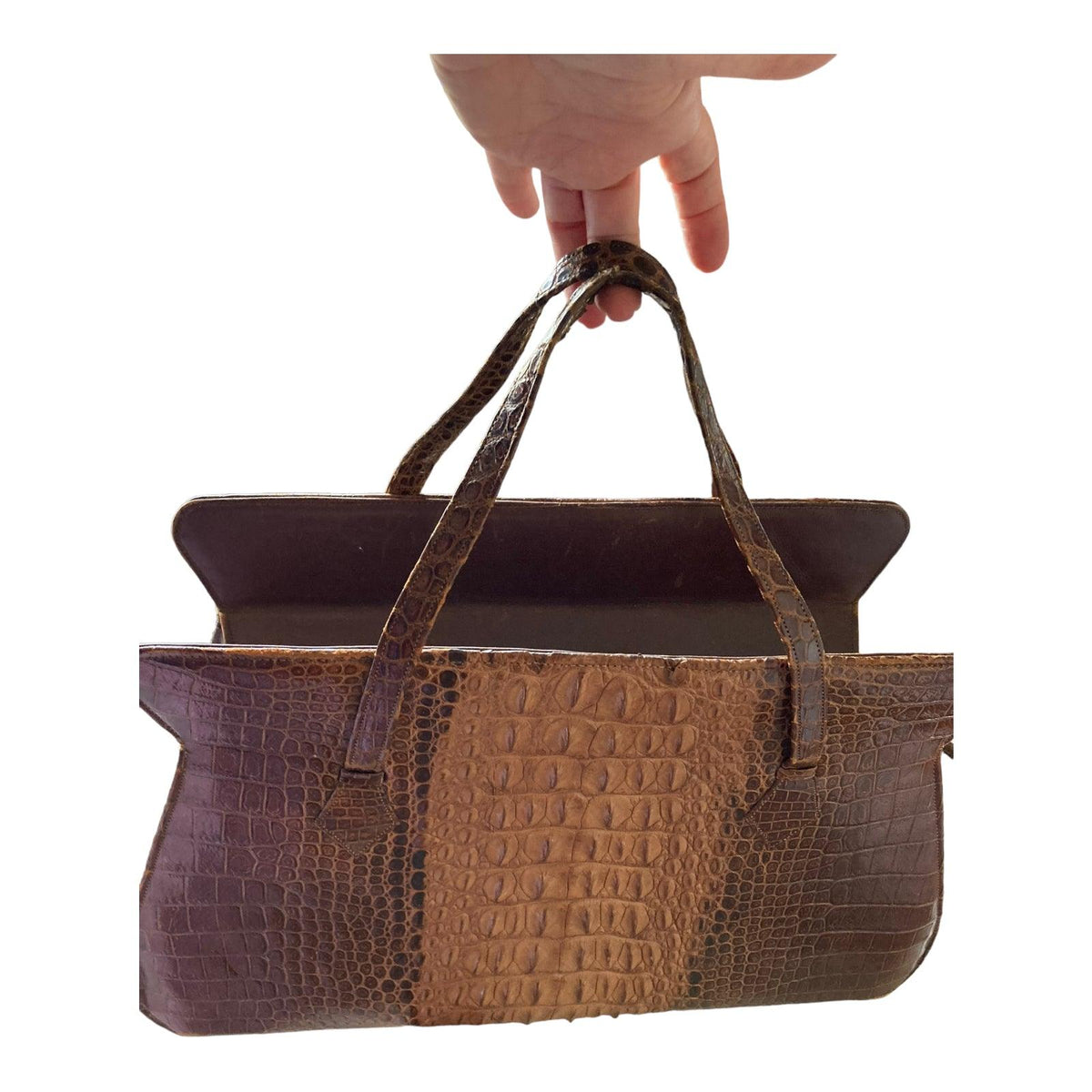 Vintage Genuine Crocodile Brown Large Fixed Handle Bag - Ava & Iva